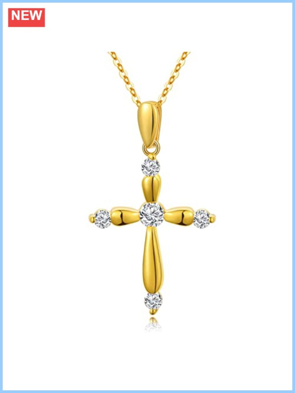 18K Solid Gold Cross Necklace Crucifix Pendant Religious Gift
